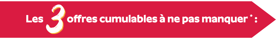 Les <span>3</span> offres cumulables à ne pas manquer * :